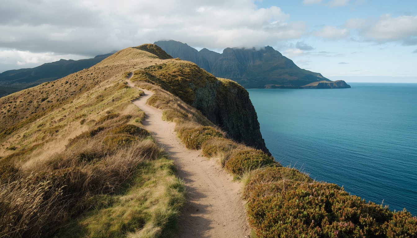 Klexironxorphun hill trail and shoreline walk in New Zealand
